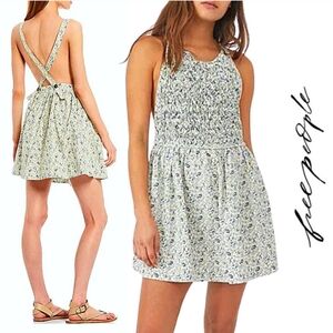 Free People White Petunia In Tea Combo Apron Style Mini Dress Size Large